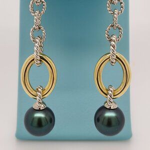 Iridesse Tiffany & Co. 18KYG & 925 Sterling Chain Tahitian Pearl Drop Earring